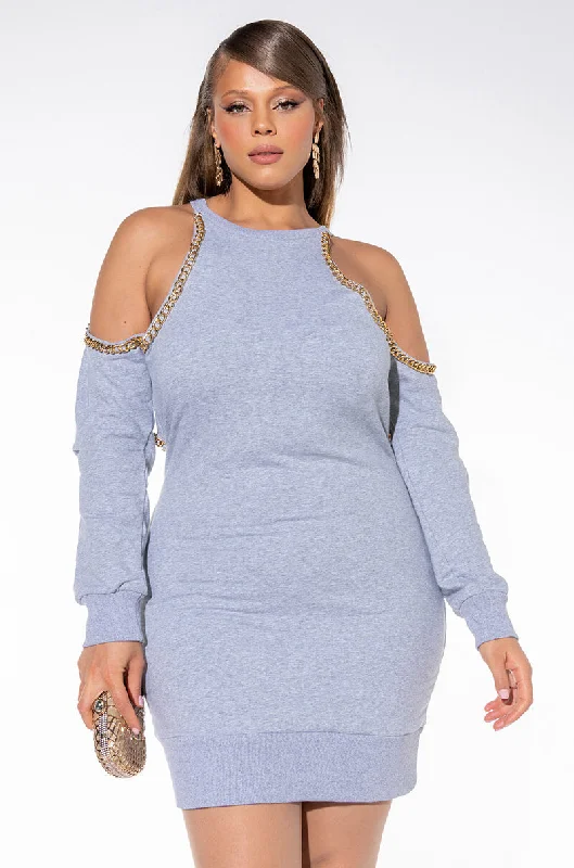 PLUS MOST LOVED COLD SHOULDER SWEATSHIRT DRESS HEATHER GREY Hoodie with Longline Fit Extended Stylish