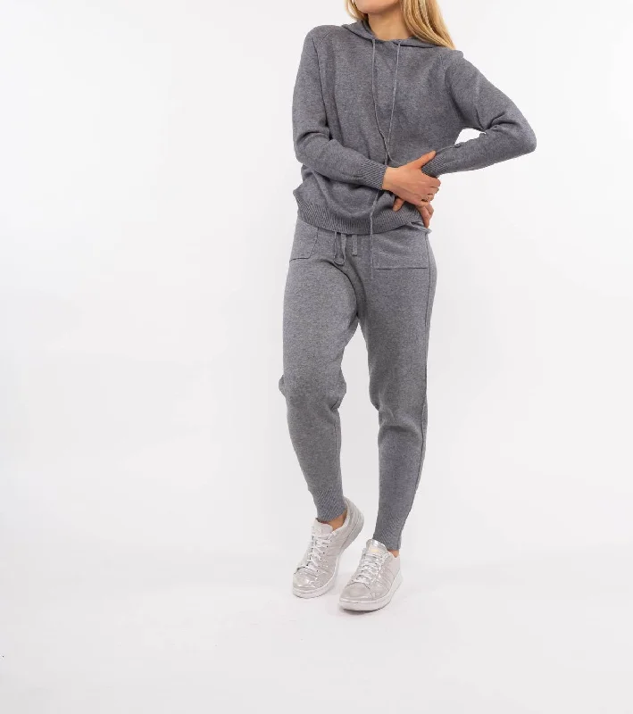 Gray Hoodie Knit Hoodie with Hem Ribbing Snug Secure
