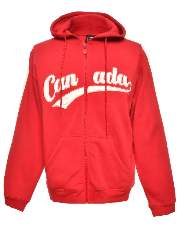 Canada Embroidered Sweatshirt - L Hoodie with Hem Contrast Bold Stylish