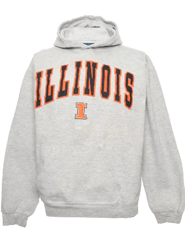Grey Printed Hoodie - M Hoodie with Ribbed Cuffs Snug Fit Comfort