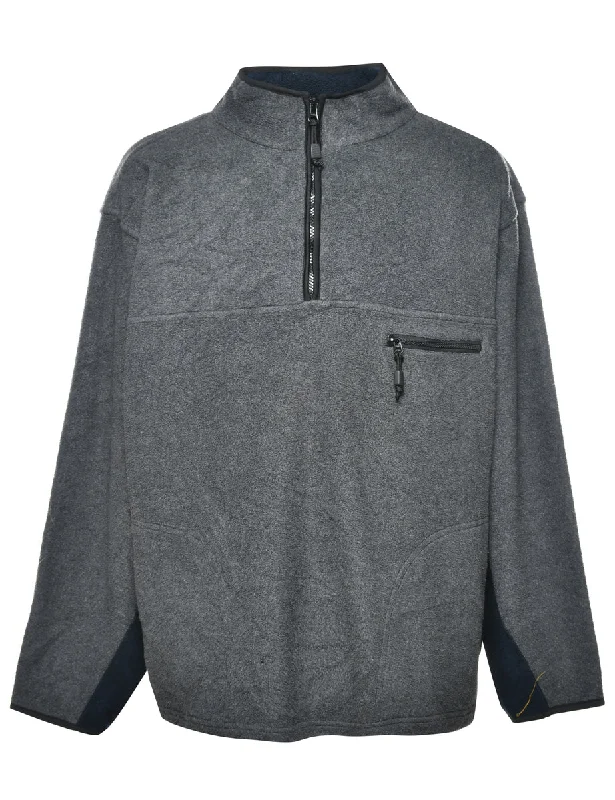 Dark Grey Fleece Sweatshirt - XL Hoodie with Hem Patch Decorative Personalized