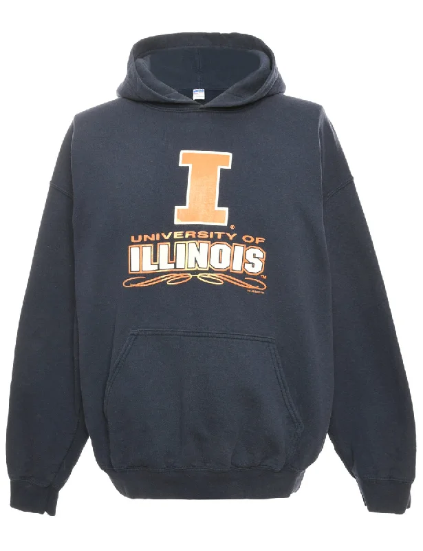 Navy Gildan Printed Hoodie - L Hoodie with Hem Detail Decorative Unique