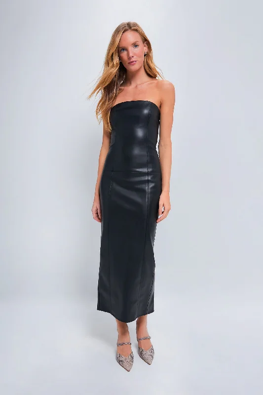 Black Kimberly Vegan Leather Dress Tunics Summer linen