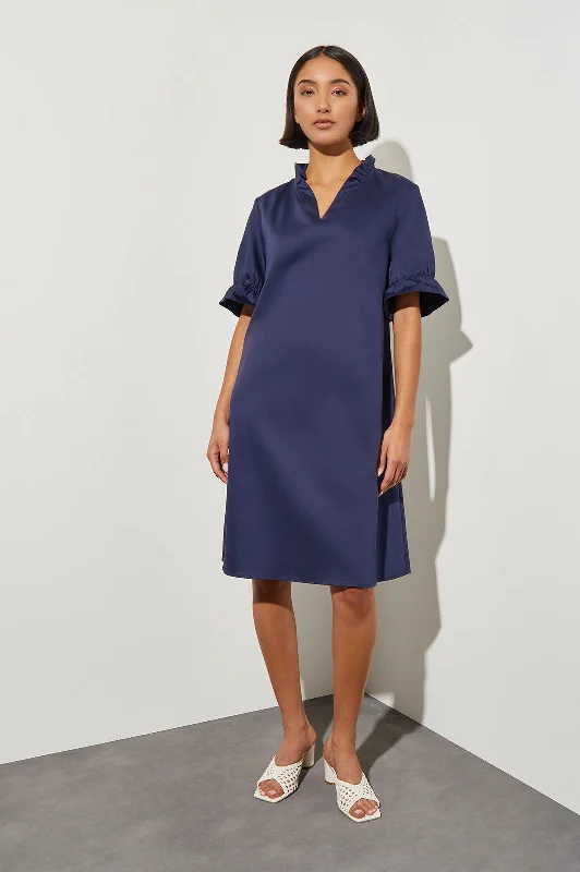 Modern Fit Ruffle Detail Cotton Poplin Shift Dress Tunics Stylish elegant
