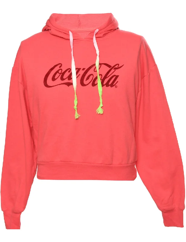 Pink Cocacola Printed Hoodie - M Hoodie with Lace Feminine Delicate