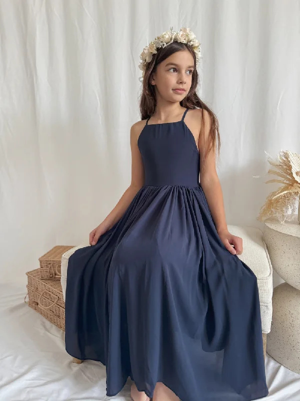 Sofia French Chiffon Navy Blue Girls Dress Tunics Running lightweight