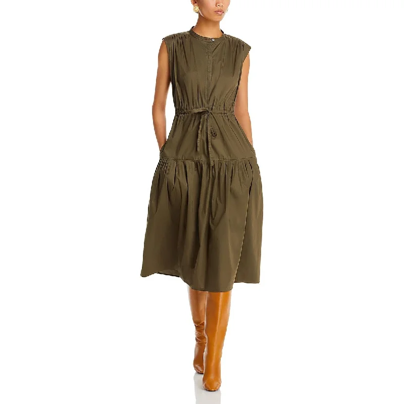 Margaret Womens Woven Tie Wast Fit & Flare Dress Tunics Print Colorful