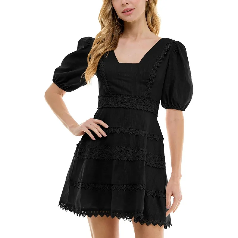 Juniors Womens Lace Trim Mini Fit & Flare Dress Tunics Canvas sturdy