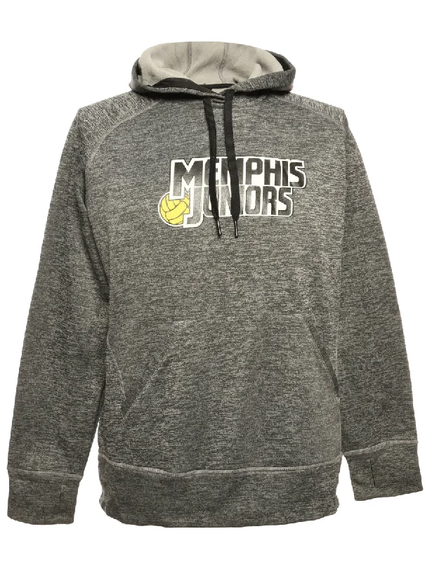 Grey Adidas Printed Hoodie - L Hoodie with Button Placket Classic Preppy