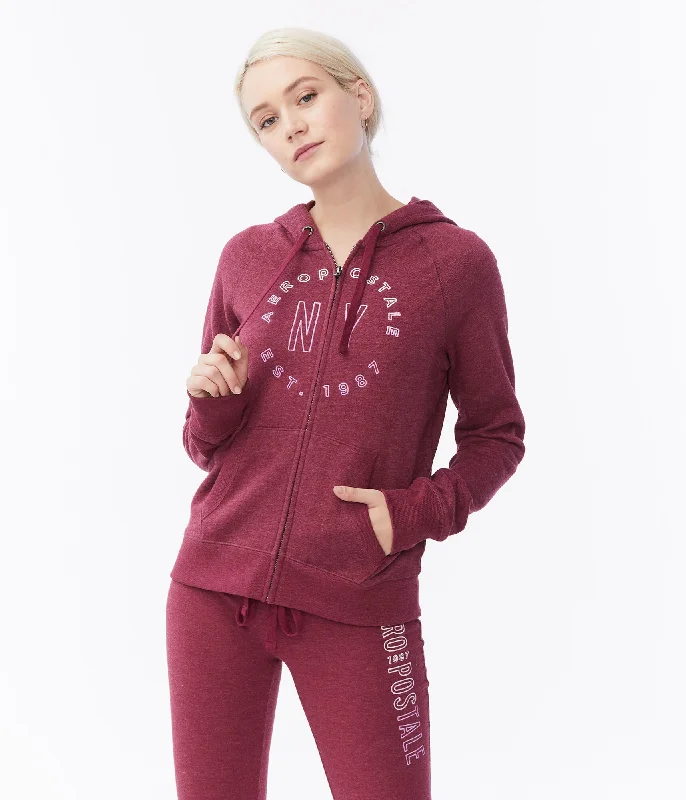 Aeropostale Ombré Aeropostale NY Full-Zip Hoodie Hoodie with Hem Applique Textured Unique