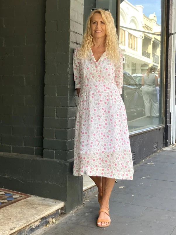 Jiva 50's Dress - Pretty Roses Print - Ramie Pencil Office Professional