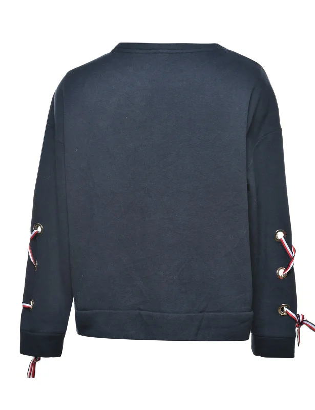 Tommy Hilfiger Plain Sweatshirt - M Hoodie with Button Placket Classic Preppy