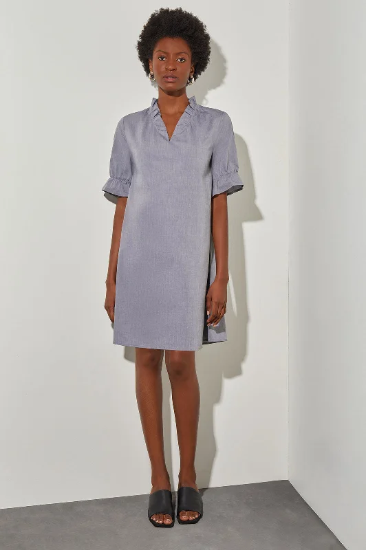 Modern Fit Ruffle Detail Cotton Poplin Shift Dress Tunics Practical easy-care