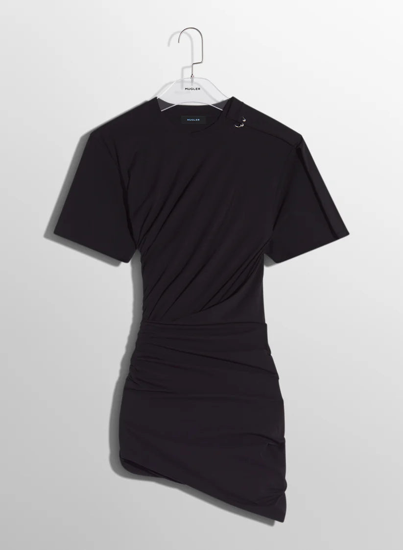 black draped pierced day dress Boatneck Modish Everyday