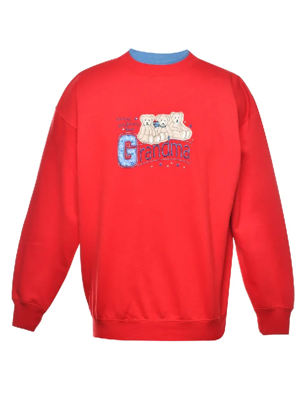 Grandma Teddy Bear Embroidered Sweatshirt - M Hoodie with Turtle Neck Cozy Winter