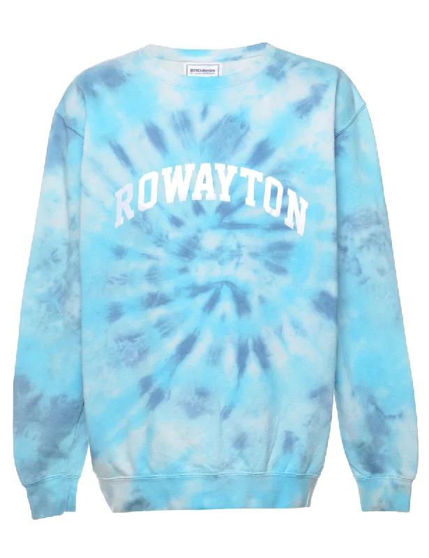 Blue Tie-dye Sweatshirt - L Hoodie with Elastic Cuffs Stretchable Comfortable