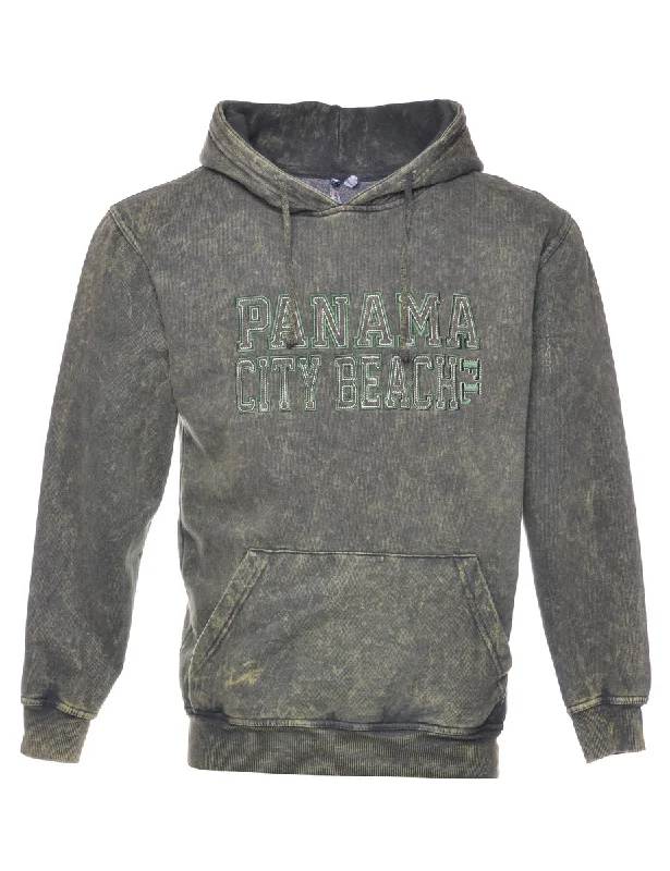 Olive Green Panama City Beach Printed Hoodie - M Hoodie with Half-Zip Sporty Casual