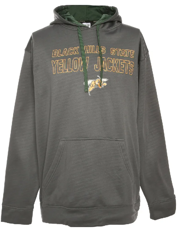 Grey Russell Athletic Printed Hoodie - L Hoodie with Contrast Stitching Detailed Premium