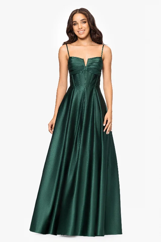 Blondie Nites "Kaylin" Satin Spaghetti Strap V-Neck Floor Length Dress Tunics Brand named