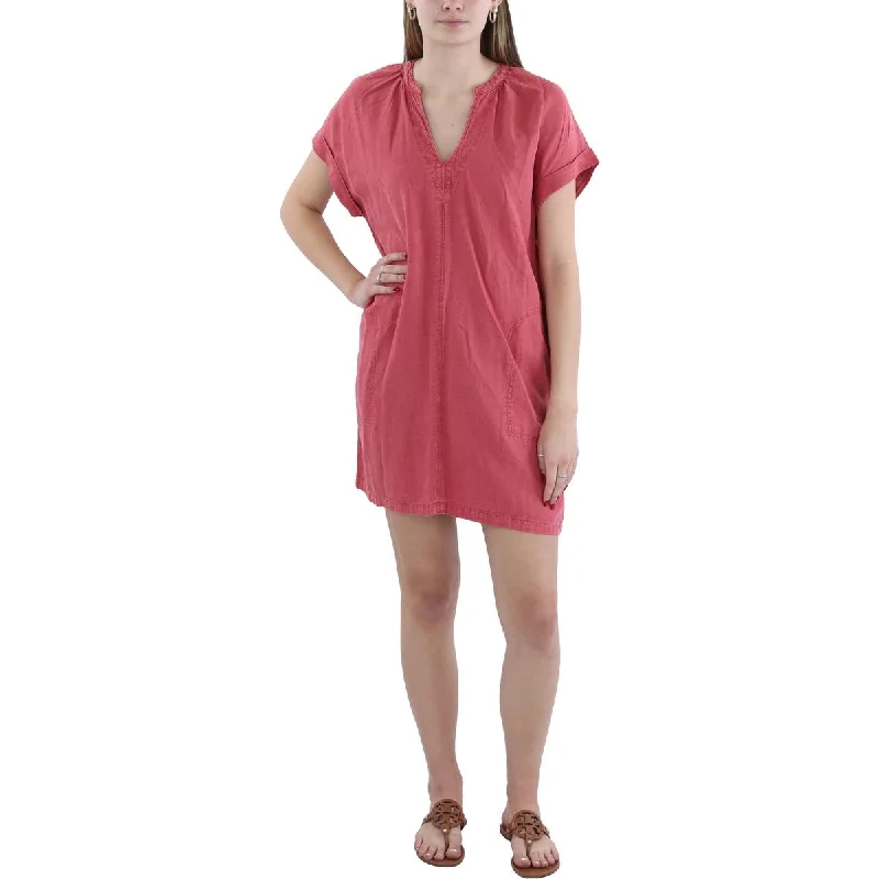Lauren Womens Split Neck Short Mini Dress Tunics Seasonal trendy