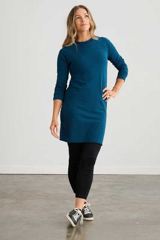 Women's Organic French Terry Sweatshirt Dress Hoodie with Hem Detail Decorative Unique
