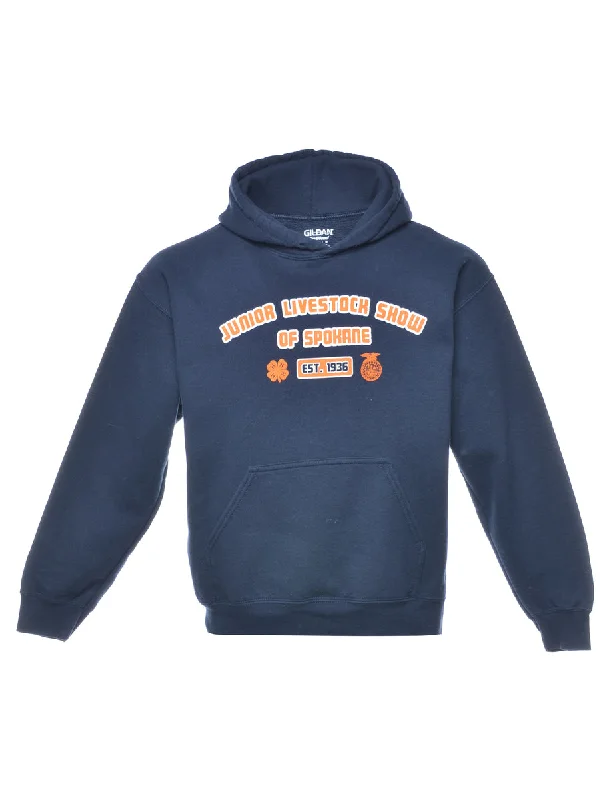 Junior Livestock Show Printed Hoodie - S Hoodie with Raw Hem Edgy Unfinished