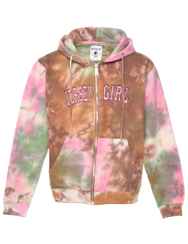Tie Dyed Jersey Girl Hoodie - M Hoodie with Raglan Sleeves Sporty Comfortable