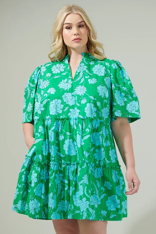 Waterlilly Floral Dixie Split Neck Shift Dress Curve Tunics Vintage classic