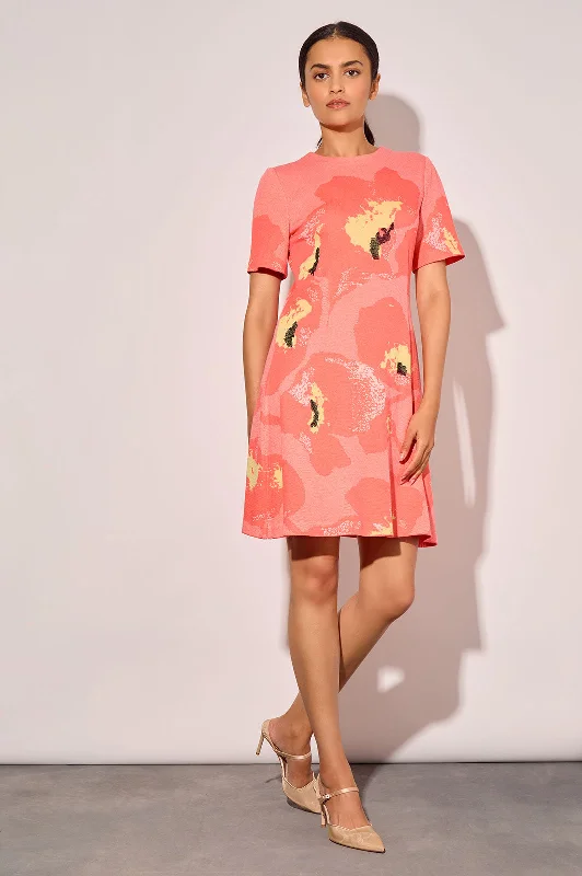 Floral Jacquard Soft Knit A-Line Dress Tunics Versatile stylish