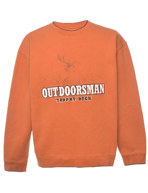 Coral Outdoorsman Trophy Buck Animal Sweatshirt - S Hoodie with Hem Drawcord Adjustable Customizable