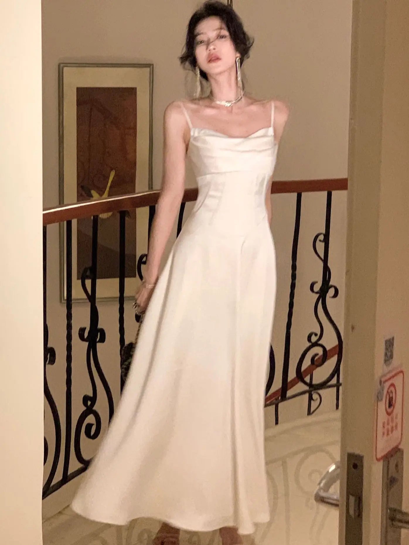 Zjkrl  -  New Summer Satin Midi Dress Women Fashion Spaghetti Strap Elegant Party Dresses Wedding Evening Birthday Backless Prom Clothes Crew Neckline Sporty