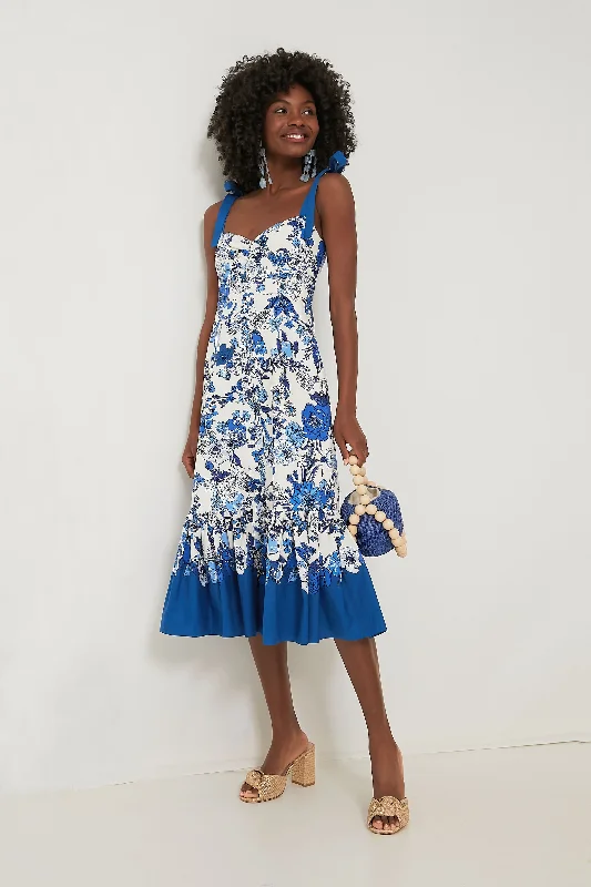 Flower Grid Blue Belvedere Dress Tunics Velvet soft