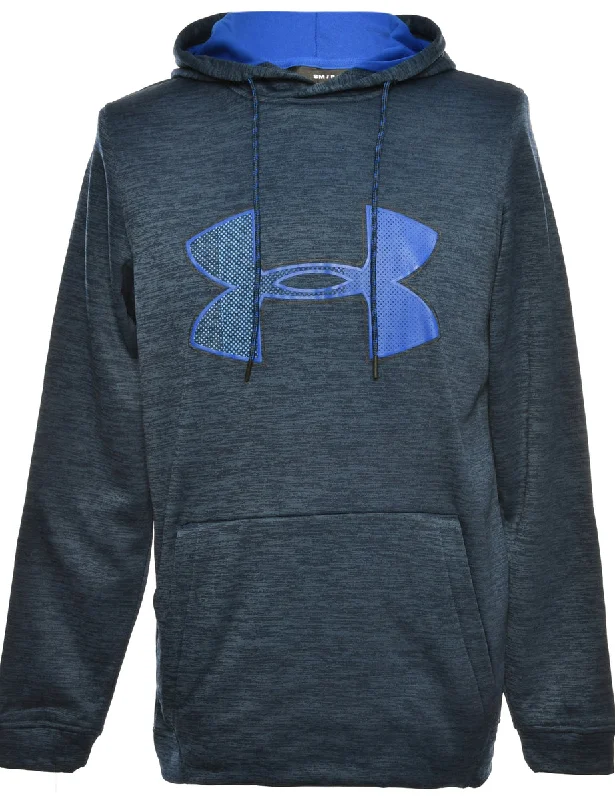 Navy Under Armour Printed Hoodie - S Hoodie with Hem Embroidery Detailed Premium