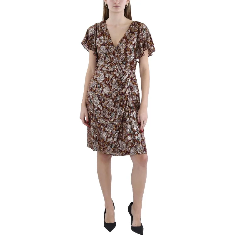 Womens Metallic Above Knee Wrap Dress Tunics Corduroy durable