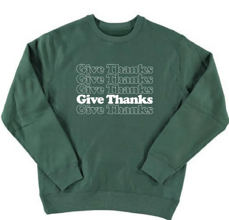 Give Thanks Sweatshirt in Emerald Green Hoodie with Tied Waist Feminine Flattering