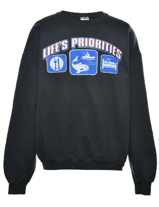 Life's Priorities Drop Shoulder Sweatshirt - M Hoodie with Color Block Contrast Stylish
