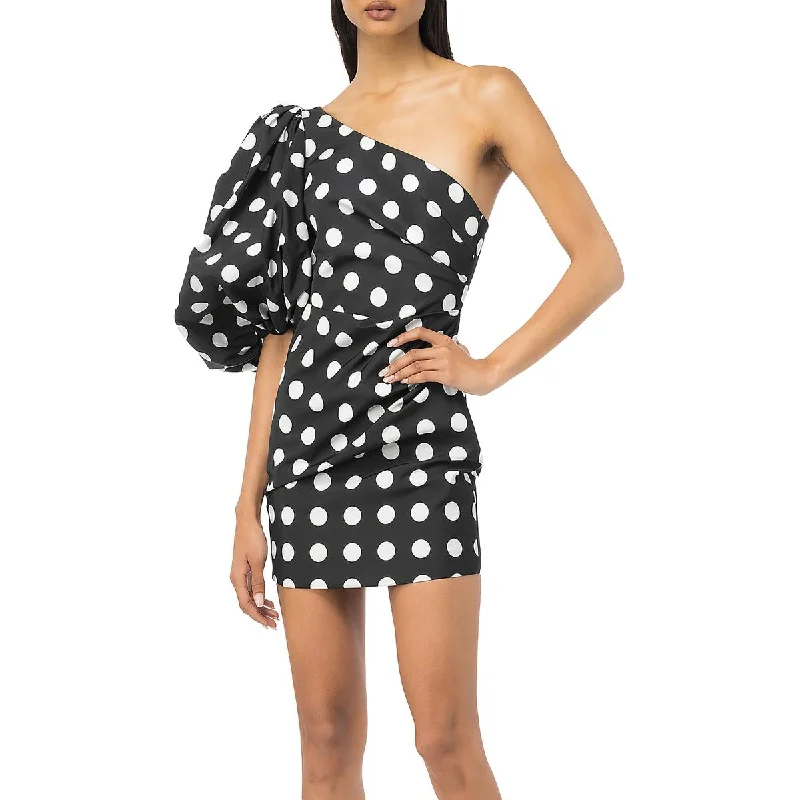 Womens Polka Dot One Shoulder Mini Dress Casual Short Summer
