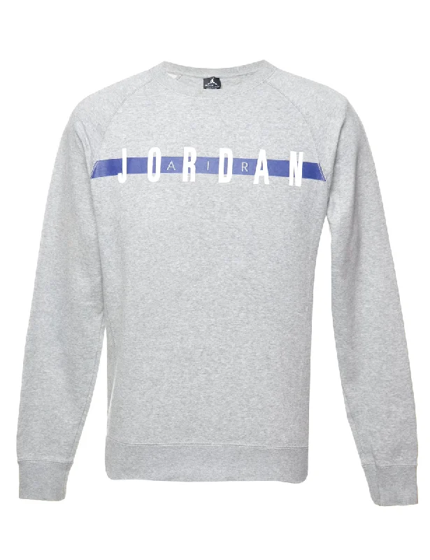 Grey Air Jordan Printed Sweatshirt - S Hoodie with Hem Drawcord Adjustable Customizable