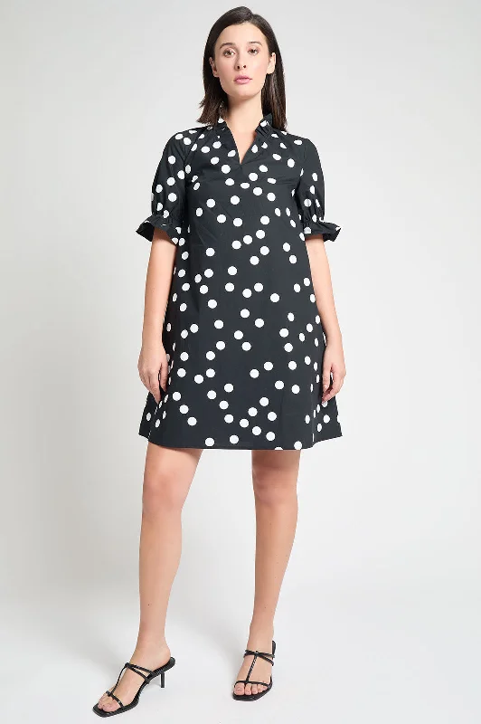 Modern Fit Ruffle Detail Cotton Poplin Shift Dress Tunics Sophisticated sleek
