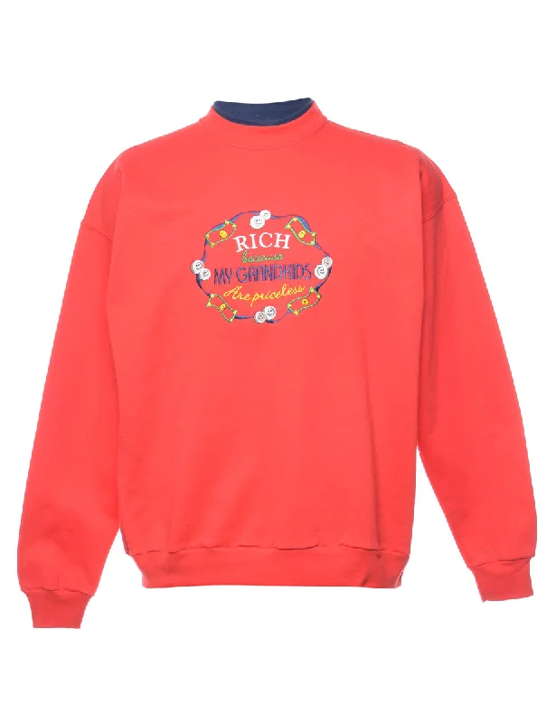 Rich Because My Grandkids Are Priceless Embroidered Sweatshirt - S Hoodie with Earth Tones Natural Calm