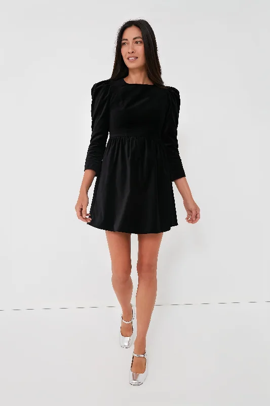 Black Velvet Square Neck Mini Prairie Dress Tunics Prom sequined