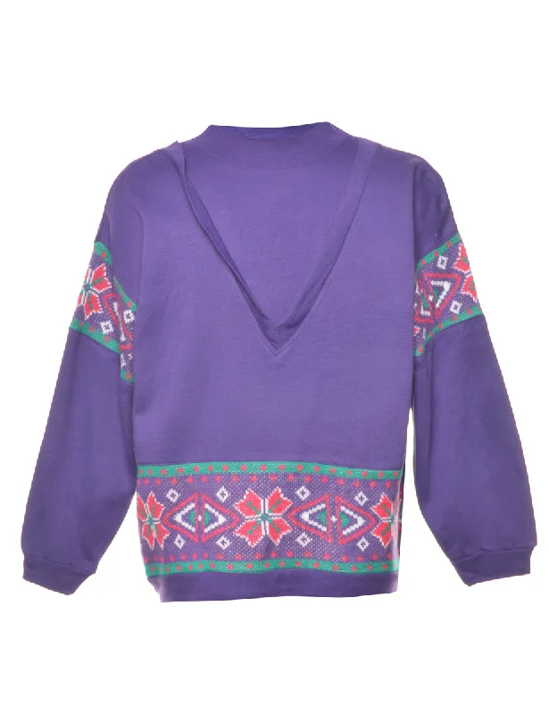 Purple Printed Sweatshirt - S Hoodie with Lining Warm Insulated