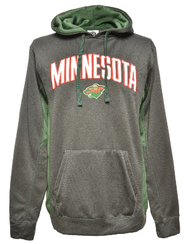 NHL Minnesota Hooded Sports Sweatshirt - L Hoodie with Hem Frayed Vintage Worn