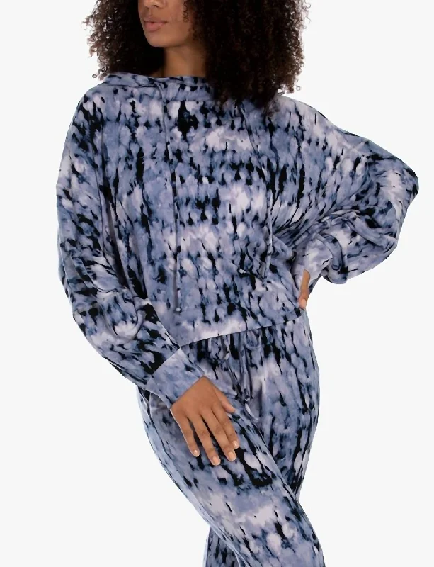 Chloe Kaira Tie Dye Hoodie And Jogger Set in Blue Hoodie with Raw Hem Edgy Unfinished