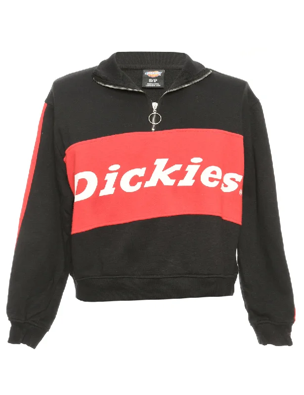 Dickies Cropped Black & Red Sweatshirt - M Hoodie with Turtle Neck Cozy Winter