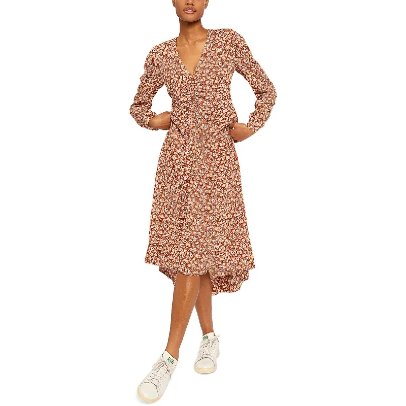 Haruko Womens Floral Print V-Neck Midi Dress Tunics Velvet soft