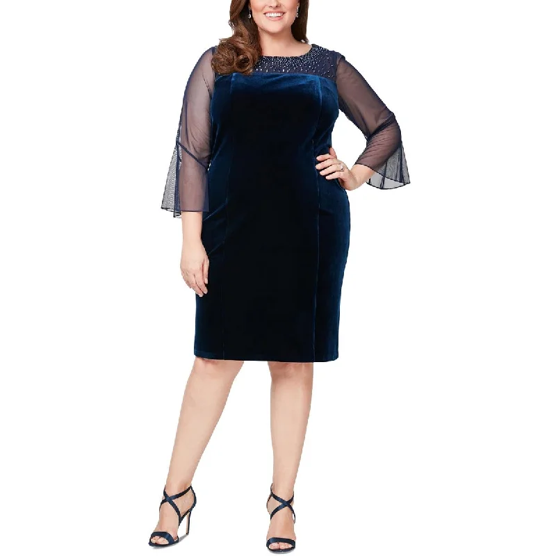 Plus Womens Beaded Sheer Sleeve Sheath Dress Tunics Modern contemporary