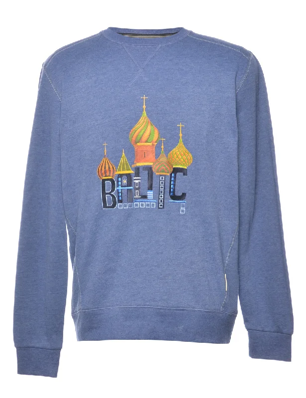 Navy Baltic Printed Sweatshirt - L Hoodie with Camouflage Military Edgy