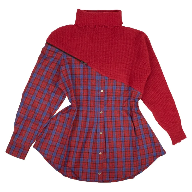 Unravel Project Contrast Panel Shirt Dress - Red Tunics Solid Classic