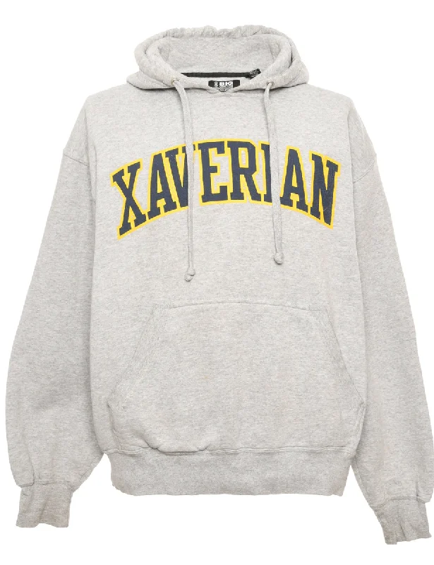 Grey Printed Hoodie - L Hoodie with Ribbed Hem Stretchable Secure